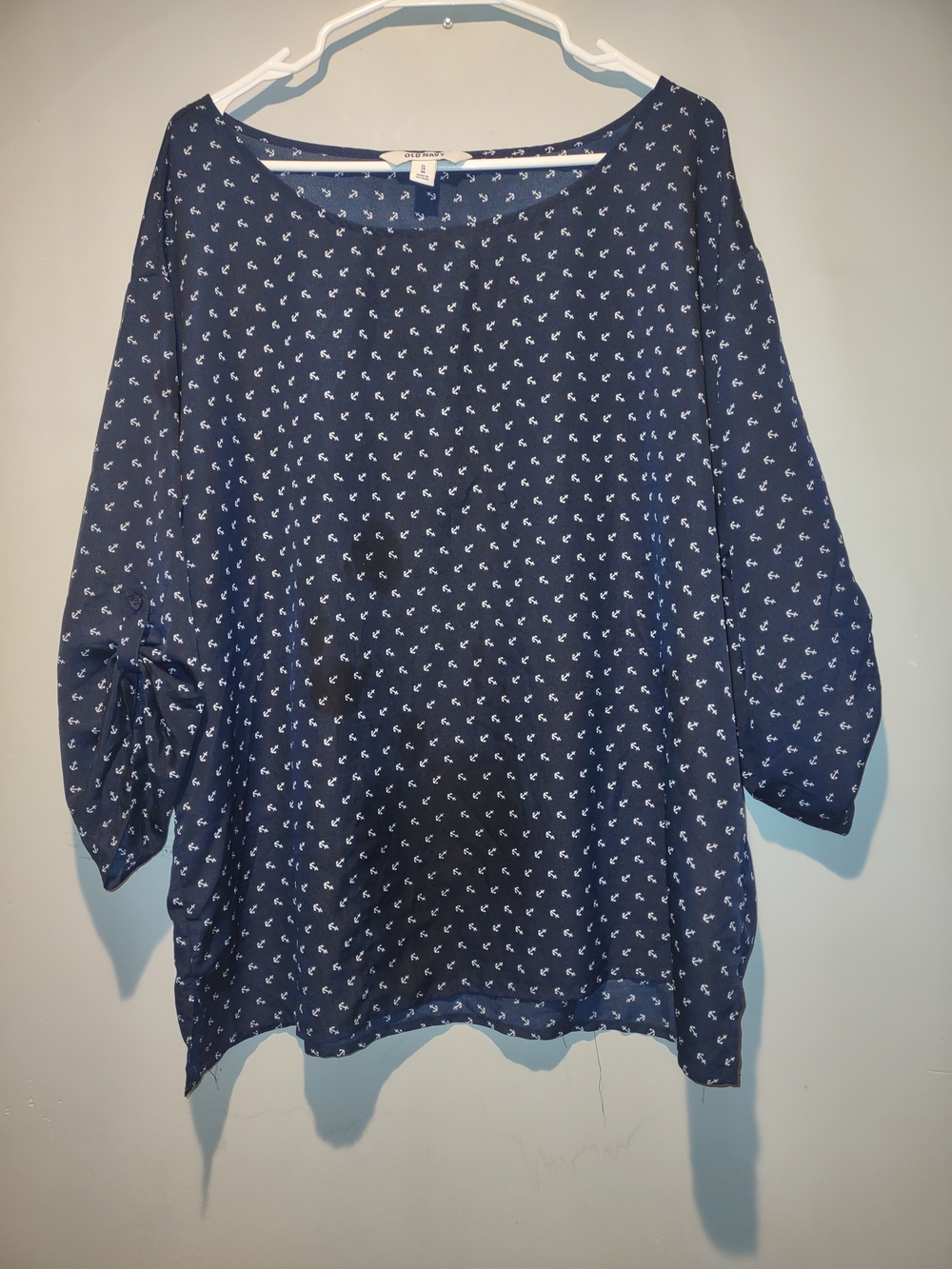 Old Navy Navy Blue Anchor Printed Boatneck Blouse XL